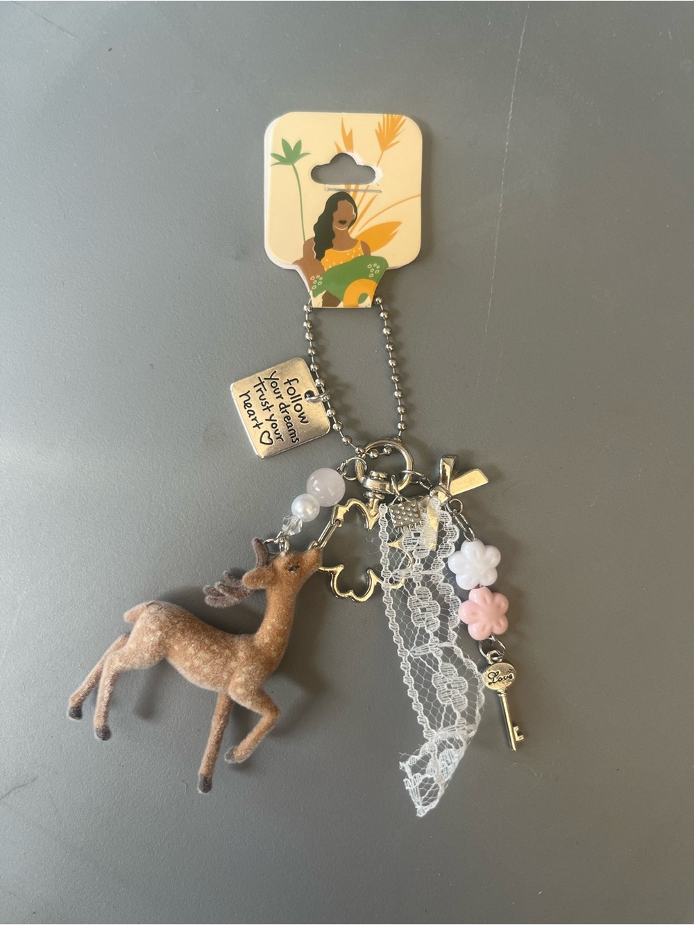 Deer whimsical silvertone keychain